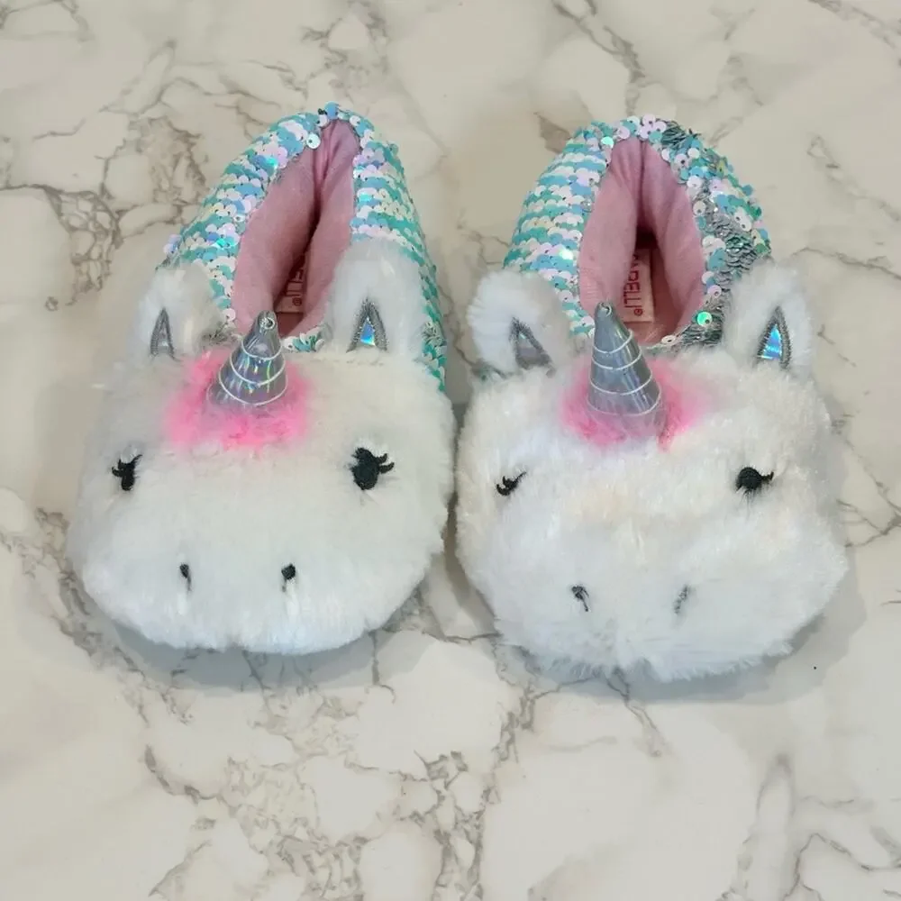 Capelli New York Little Girls Sequin Unicorn Slippers Size 1-2
